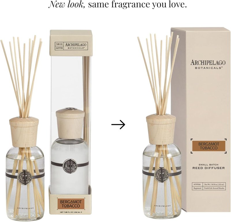 Bergamot Tobacco Reed Diffuser - Home Fragrance with Decorative Wooden Cap & 10 Reeds | 7.85 fl oz