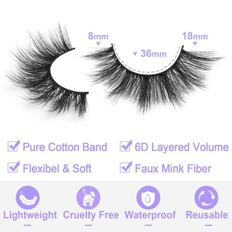 Eyelashes Natural Look Faux Mink Lashes Fluffy False Eyelashes Wispy Cat Eye Lashes Pack Strip Lashes by Kiromiro