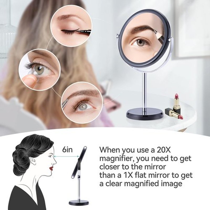 MIYADIVA 20X Magnifying Mirror, Makeup Mirror with Magnification, Double Sided 1X&20X Magnifying Makeup Mirror, 20X Magnifying Mirror for Desk, 360°Rotation Magnifying Mirror with Stand, Black