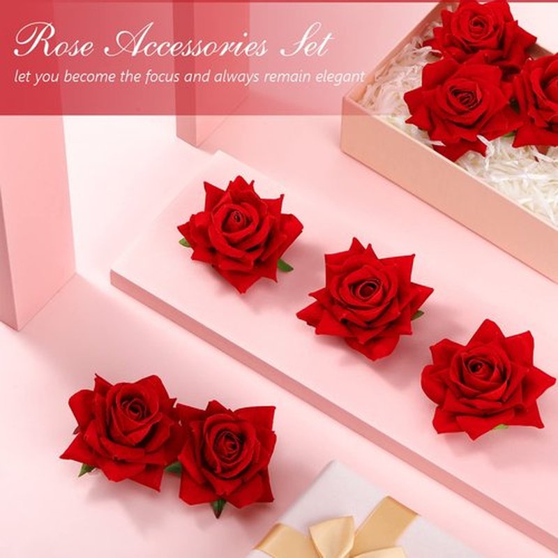 24 Pcs Flower Hair Clip Flower Hairpin Rose Brooch Floral Clips 2.8 Flowers Hair Clips Hair Flowers Headpieces Hair Accessories for Woman Bridal Bridesmaid Wedding Halloween(Red)