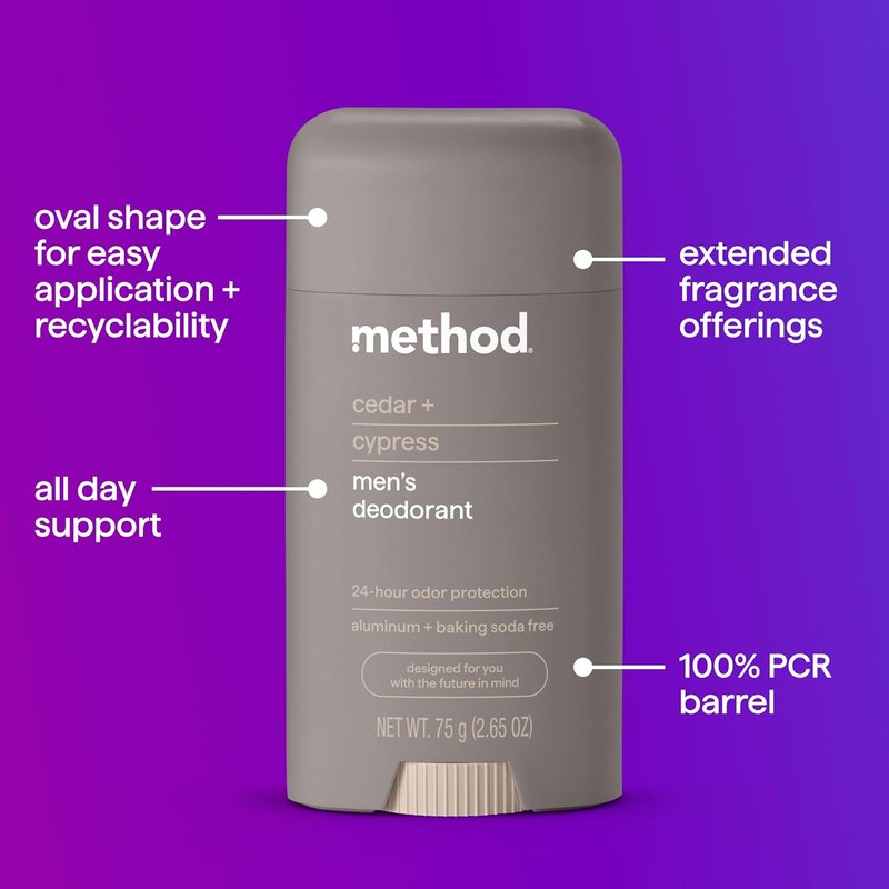 Method Cedar + Cypress Deodorant - 24-Hour Odor Protection, 2.65 oz | Natural Ingredients