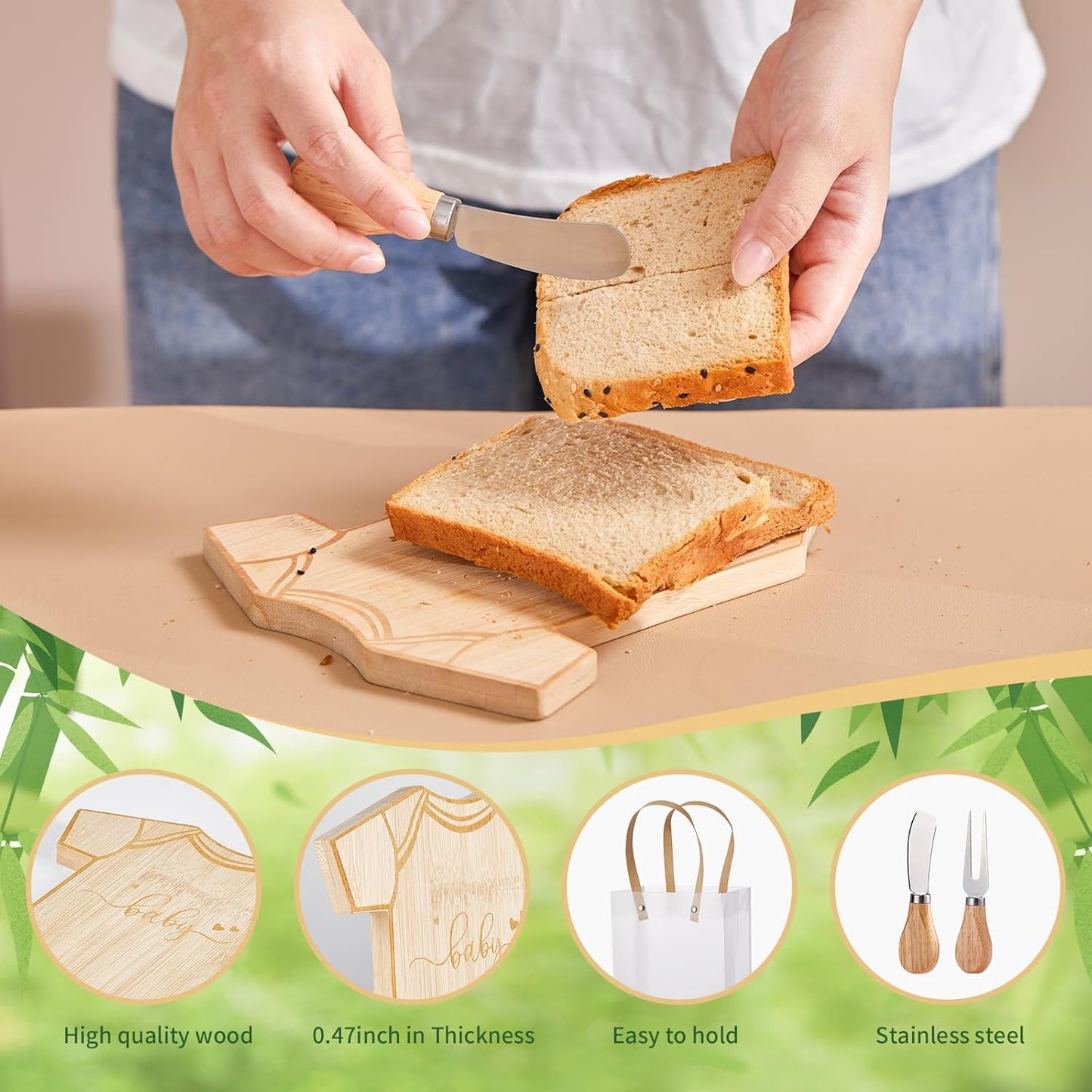 Bodysuit Shaped Cheese Board Set - Baby Shower Game Winner Prizes | Includes Spoons & Gift Bags (4 Sets)