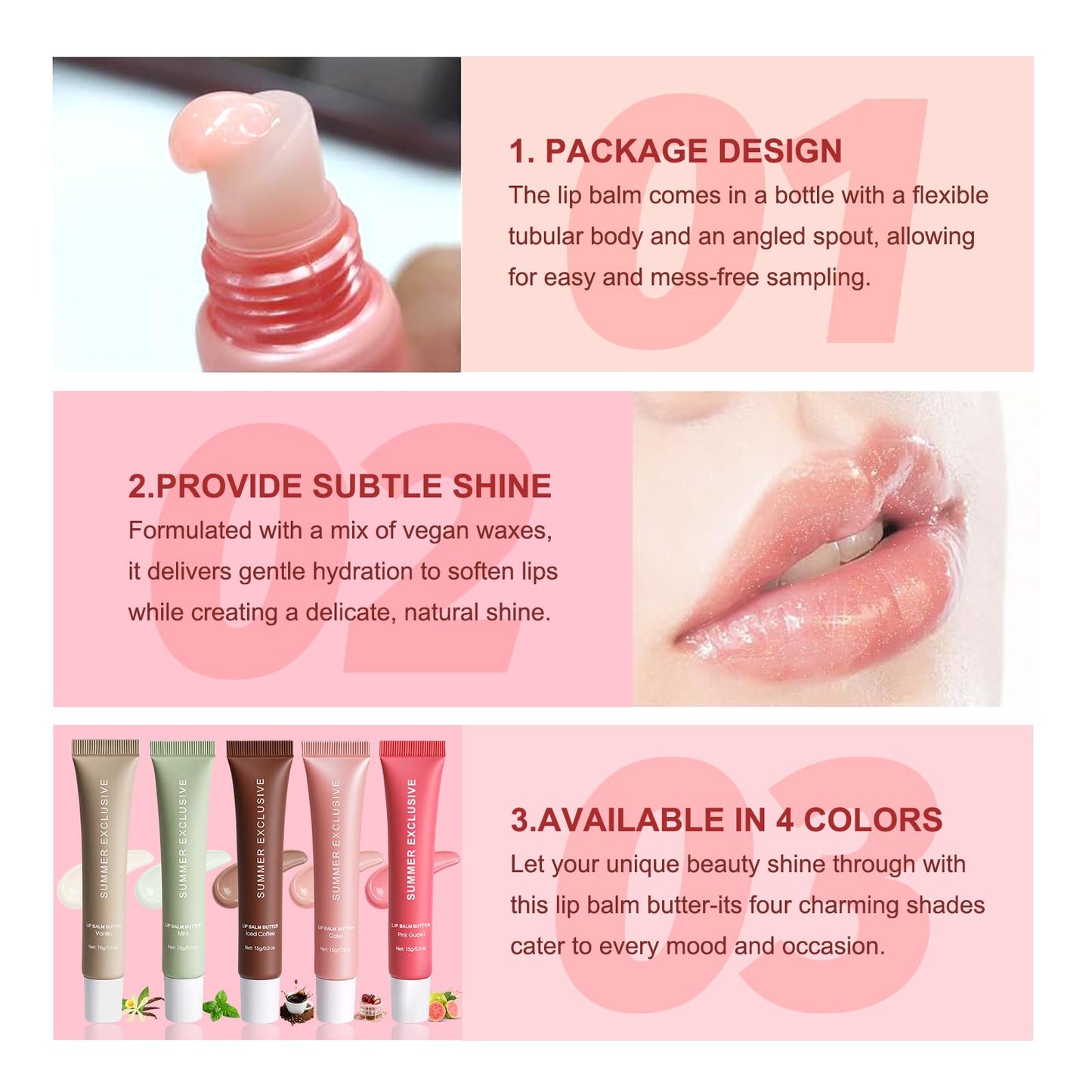HULYHDP Summer Butter Lip Balm, Long-lasting Hydrating and Moisture, Natural Glow Non-Sticky Transfer-Proof, Nourishing for Dry Lips, Women-Focused Lip Care with Shea Butter (#Pink Guava, 1Pcs)