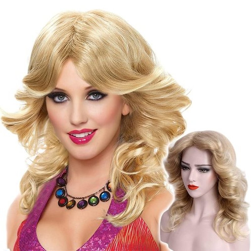 Wiwige Women Feathered Wig Long Wavy Blonde Wig Layered Vintage Costume Wig for Party