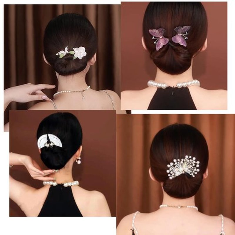 Ins Style Elegant Lazy Hair Curler, French Twist Hair Bun Maker, Lazy Flower Hairpin,Rhinestone Hand-Embroidered Flower Hair Accessory (2Pcs-Rhinestone)