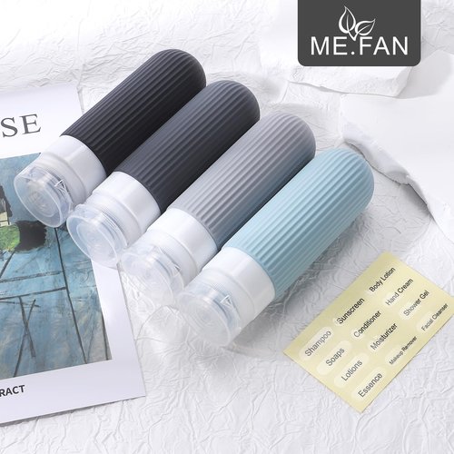 ME.FAN Travel Bottles for Toiletries, TSA Approved 3oz Silicone Travel Size Containers/Portable Split Bottle, Travel Accessories for Conditioner, Shampoo, Lotion - 4 Pack Grey