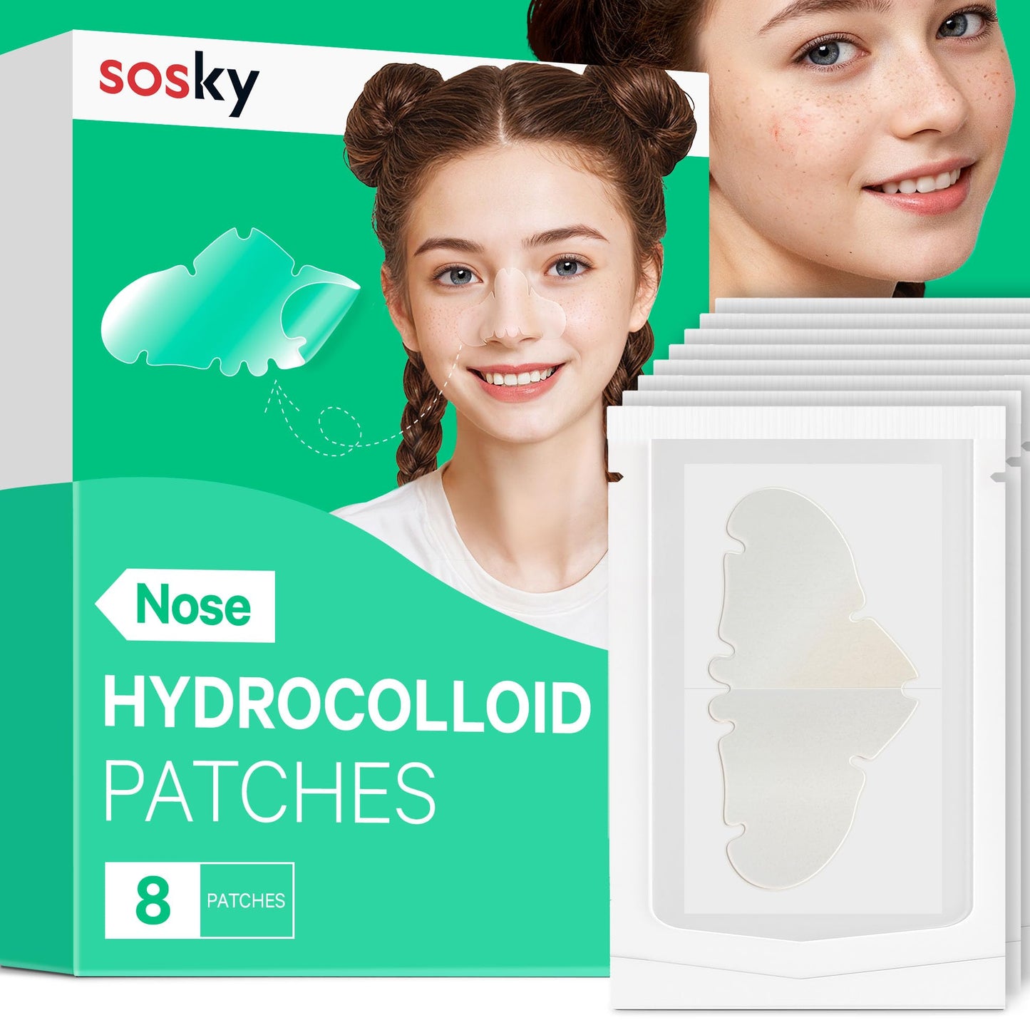 Sosky Pimple Patches for Nose Overnight Acne Pore Strips Hydrocolloid Nose Patches Helps Control Oil, Targets Pimples & Blemishes, Clear Skin 8 Count