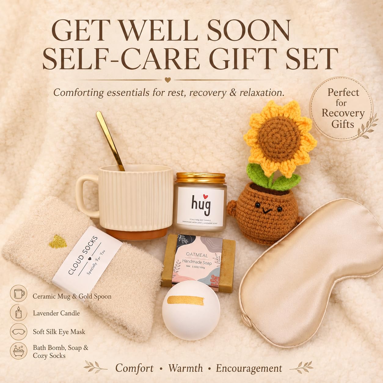 Get Well Soon Gift Baskets for Women, Surgery Recovery Care Package, Sympathy Gifts for Loss of Loved One, Thoughtful Care Package for Mom Her Wife Friends