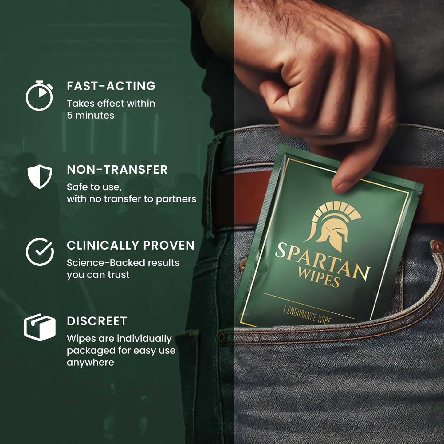 Spartan Wipes - 7% Benzocaine Topical Wipes for Men | External Use | Gentle Formula | 7 Individually Wrapped Packets
