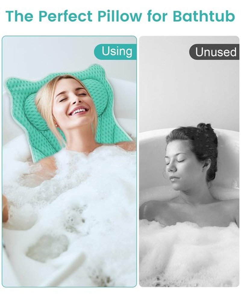 MTDLYICE Bath Pillow, Bath Pillows for Tub Neck and Back Support, Soft 4D Air Mesh Bathtub Pillow 16.5 x 17.3 INCH, with 6 Powerful Suction Cups, Bath Accessories Relaxing Gifts for Women (Lake Blue)