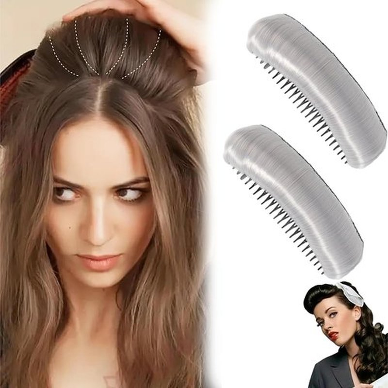 Invisible Fluffy Hair Pad, Natural Hair Bump Clip for Volume, DIY Heighten Hair, Fluffy Hair Pad Styling Insert Tool, Hair Bun Invisible False Hair Clip(2pcs, Silver gray)