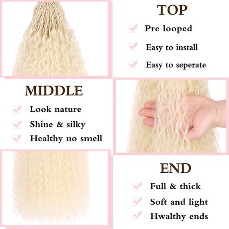 Xtrend 24 Inch Pre looped Brazilian Braids Curly Crochet Hair 8 Packs Water Wave Crochet Hair Afro Kinky Curly Blond Braiding Hair Deep Wave Synthetic Mini Boho Braids For Women(30 Strands/Pack，613#)