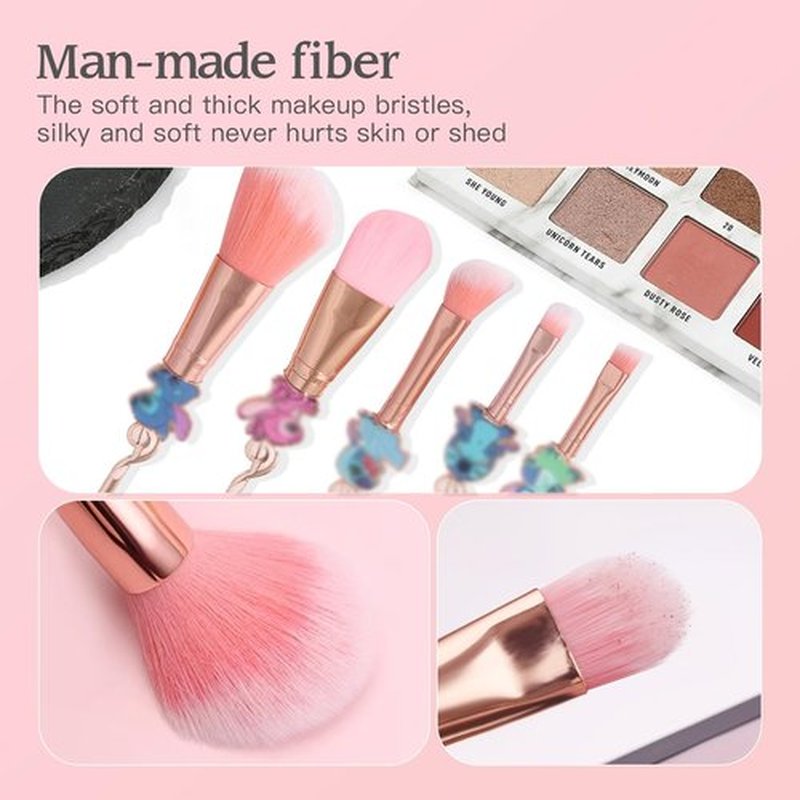 5 Pcs Stich Makeup Brushes with Brushes Holder, Interstellar Baby Makeup Brushes, Stich Stuff for Girls and Women(Pink)