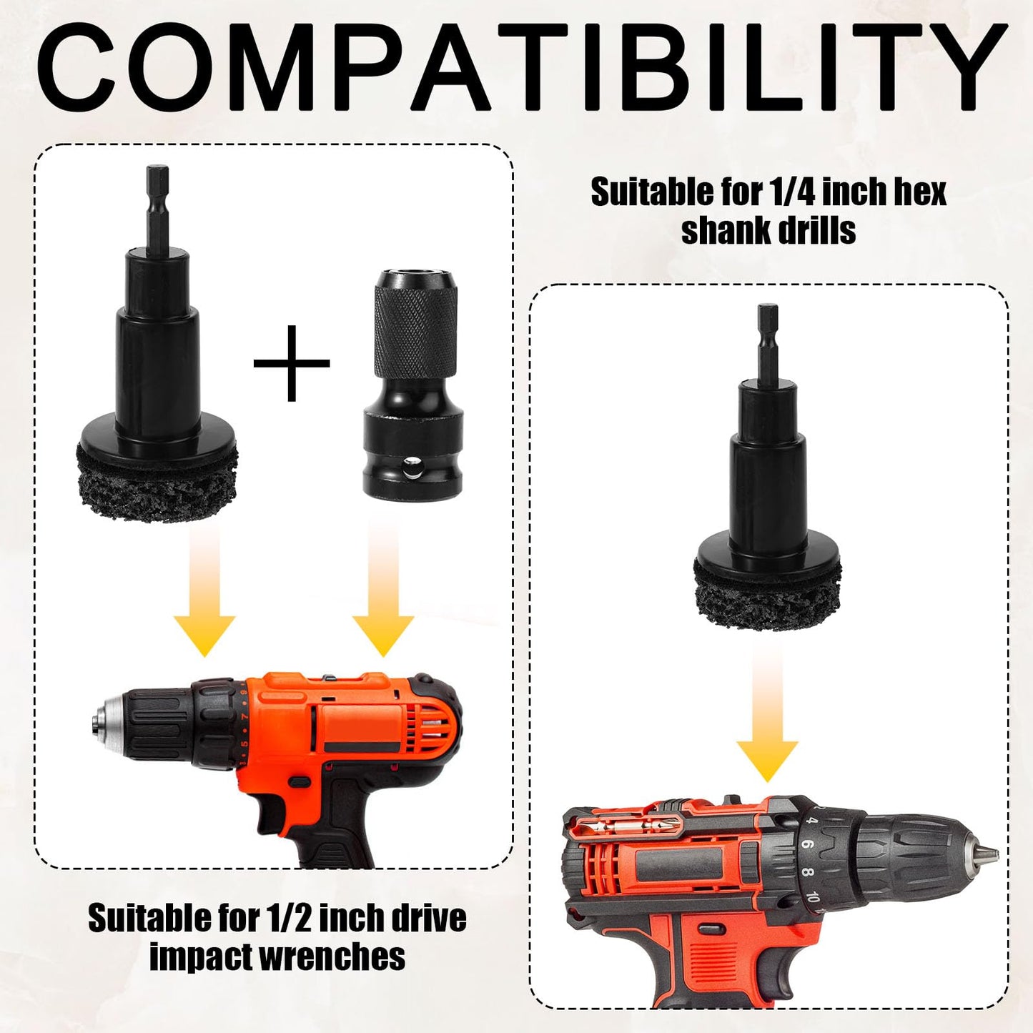 Wheel Hub Resurfacing Cleaner Tool Kit, Includes Grinding Head Adapter and 7 Pads for Cleaning Wheel Studs Hubs & Rotors Compatible with 1/2in Impact Wrenches & 1/4in Hex Shank Electric Drills