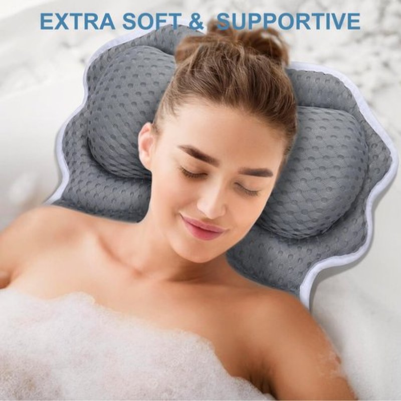 SetSail Bath Pillow, Relaxing Bath Pillows for Tub Neck and Back Support Soft 4D Breathable Air Mesh Ergonomic Bathtub Pillow with 6 Strong Suction Cups and Hook Luxury Bathroom Accessories,Grey