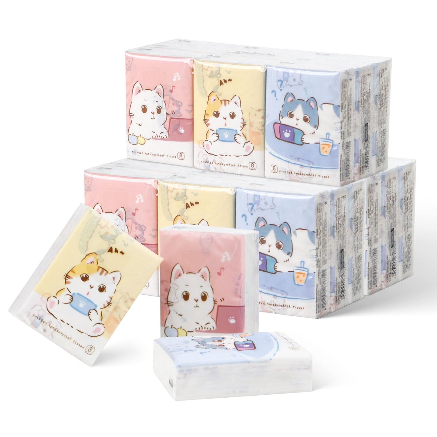 27 Packs Pocket Tissues, Small Travel Size Bulk Facial Paper Towel, Travel Essential, Purse Tissue, Individual Packet, Soft 3 Ply Portable Napkins with Cute Prints for Wedding Party (Dog&Bear&Rabbit)