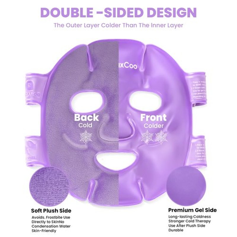 RelaxCoo Cold Face Eye Mask Ice Pack Reduce Face Puff,Dark Circles,Gel Hot Cold Compress,Face SPA for Woman Sleeping, Pressure, Headaches, Skin Care， Purple