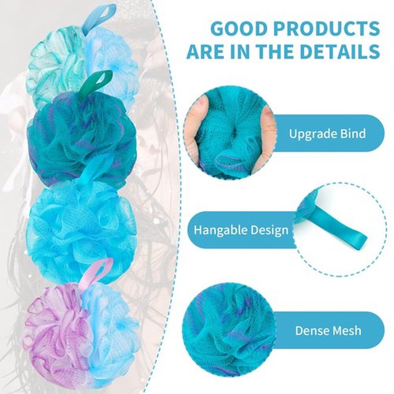 BCKENEY Bath Loofah Shower Sponge Body Back Scrubber Soft Mesh Shower Puffs Exfoliating Loofa for Women & Men Bath Accessories Cleaning Tool (4Pcs 75G, Extra Large)