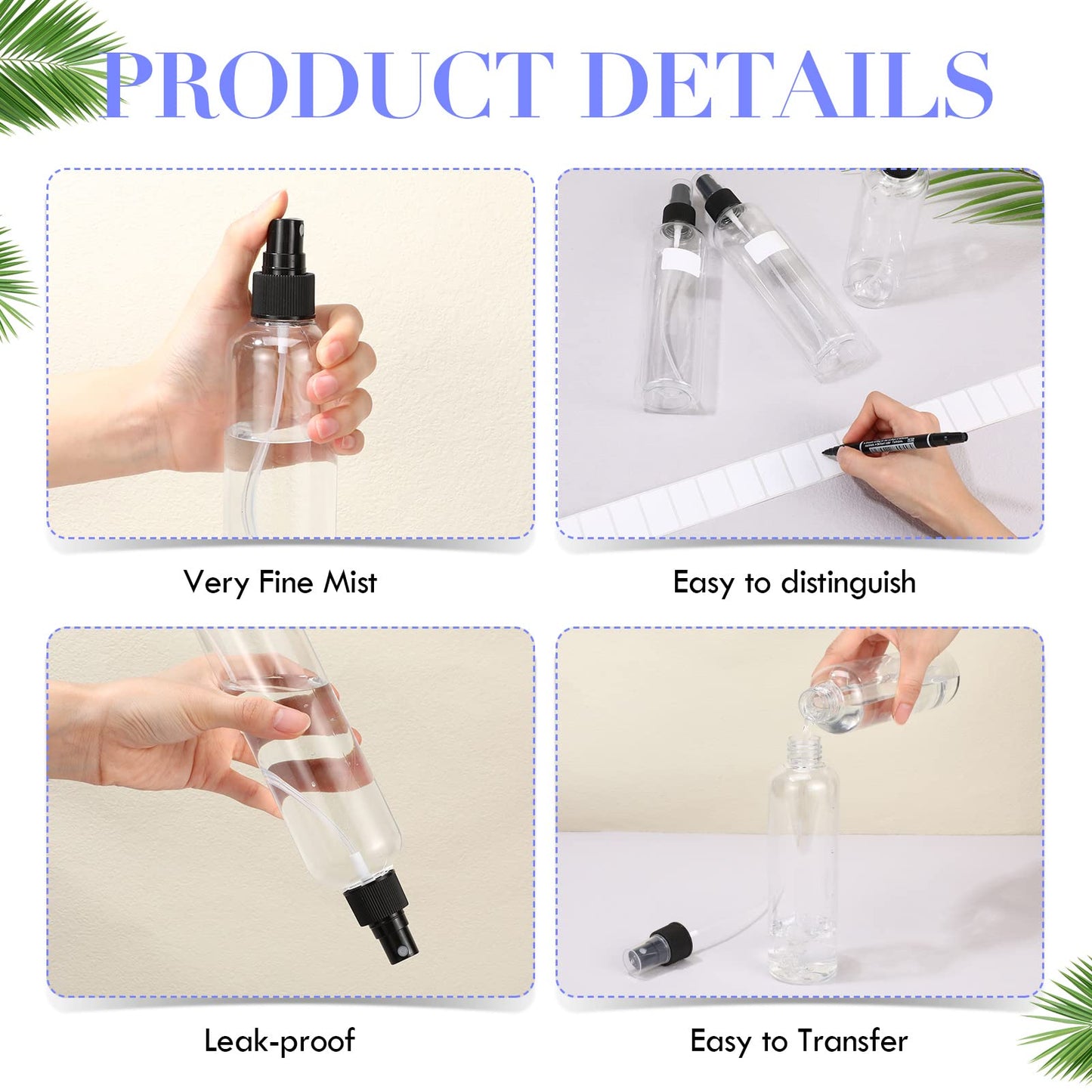 Eccliy 32 Pcs 8 oz Spray Bottles Fine Mist Plastic Spray Bottles Clear Empty Sprayer Hairs Refillable Travel Sprayer with Pump Cap for Cleaning Oils Travel Perfumes(Black,Clear)