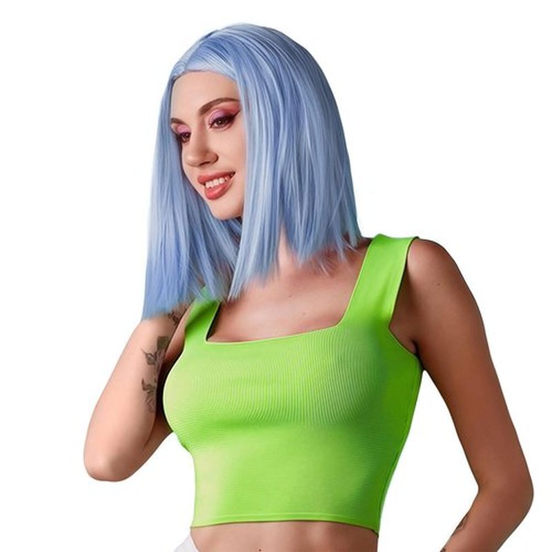 SUKRI Straight Blue Bob Wig 12 Inch Light Blue Bob Wigs for Women Middle Part Heat Resistant Synthetic Hair Natural Looking Costume Cosplay Halloween Party Use