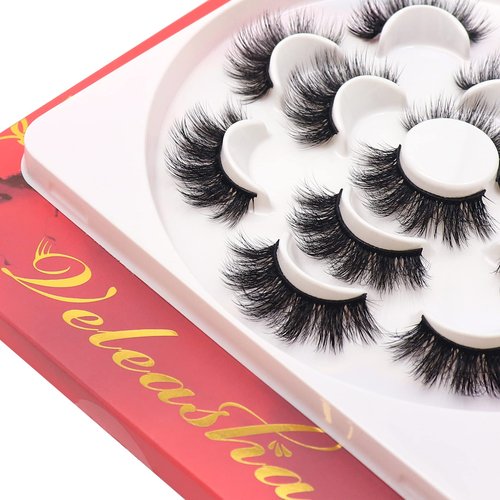Veleasha Lashes 5D Faux Mink Lashes False Eyelashes Dramatic Eye Lashes Wispy Fluffy Fake Lashes Luxurious Volume Fake Eyelashes 7 Pairs Pack (610)