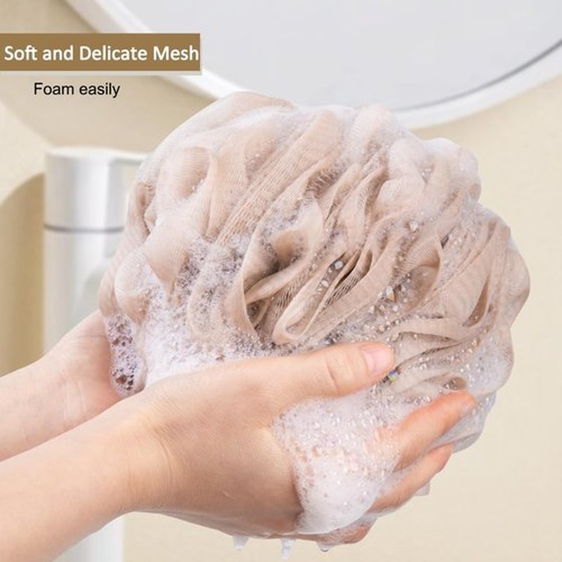 MTDLYICE Loofah Sponge 4 Pack, Bath Sponge Soft Mesh Shower Puff Loofah for Women 100g, Exfoliating Body Scrubber, lufas for Women, Shower Accessories (Apricot)