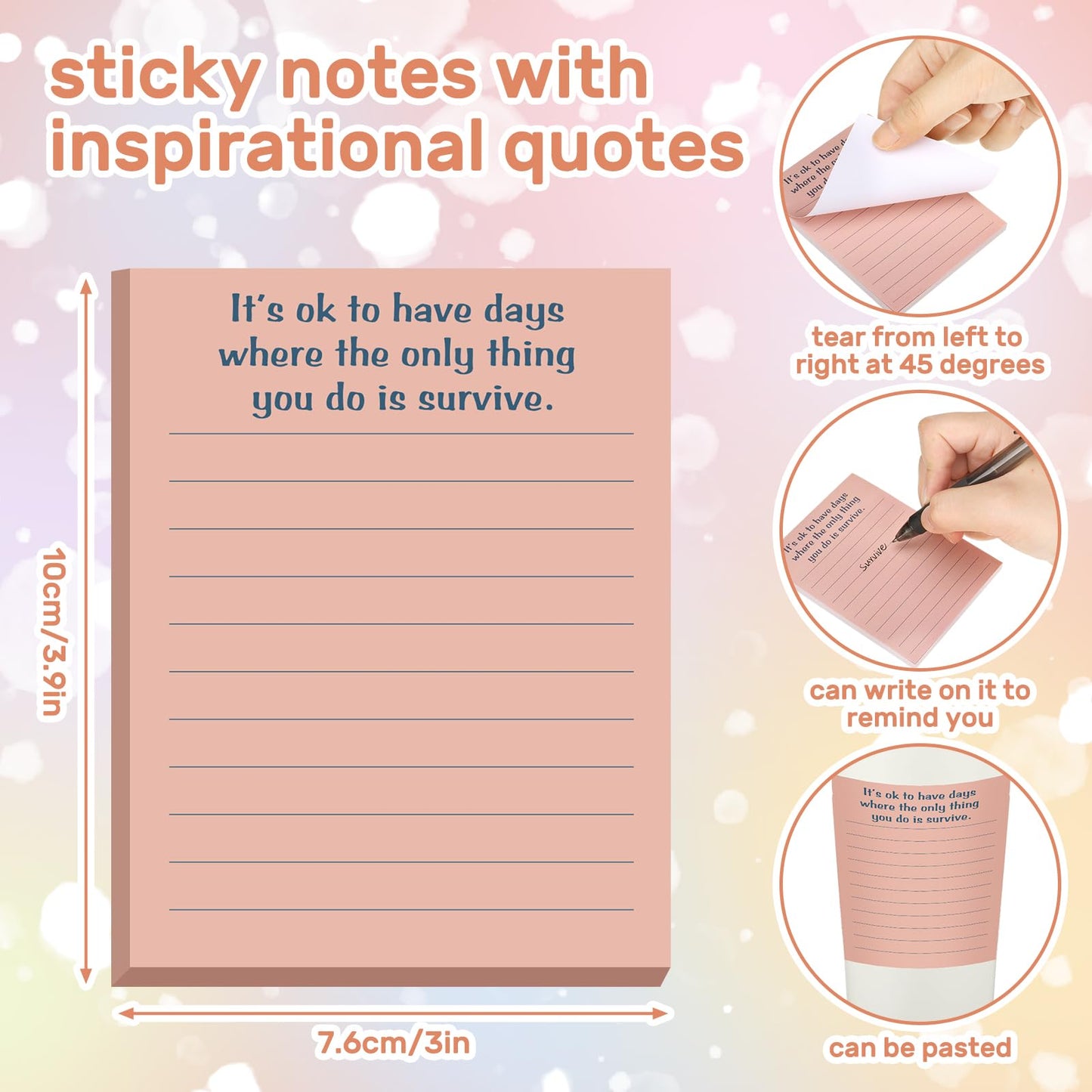 Yeaqee 32 Pcs 3 x 4'' Inspirational Sticky Note Back to School Gift Motivational Notepad with Line First Day Gift Employee Appreciation Sticky Note Pad for Teacher Student Office Coworker(Classic)