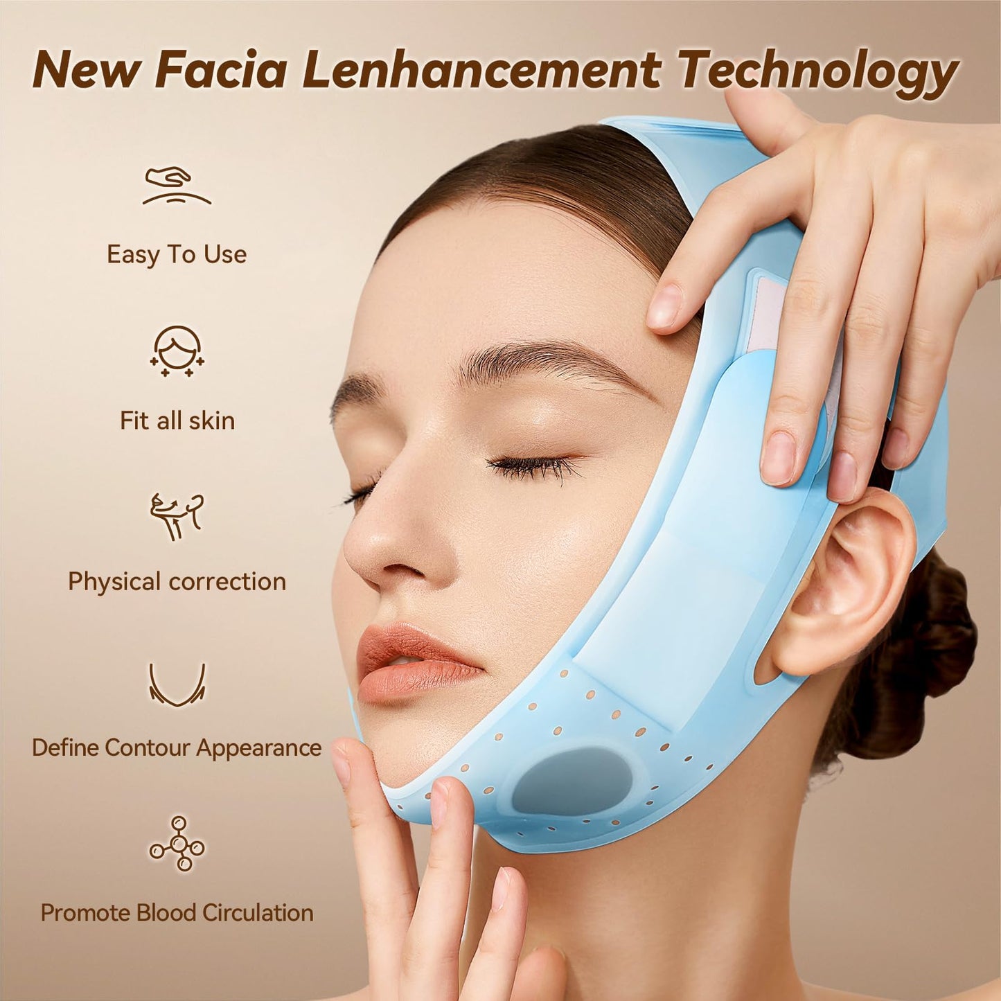 JUSRON V-Line Mask Chin Up Mask Face Strap, Soft Silicone Chin Strap V Shaped Face Mask, Jaw Exerciser 23-27 Inches (Light Blue)