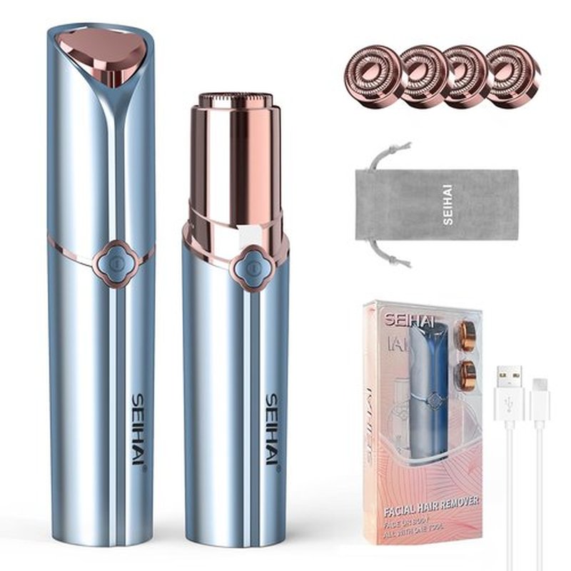 SEIHAI Hair Removal Device, Facial Hair Removal for Women, Rechargeable Hair Remover/face shavers, Facial Hair Remover for Upper Lip, Chin, Included 4 x Replacement Heads