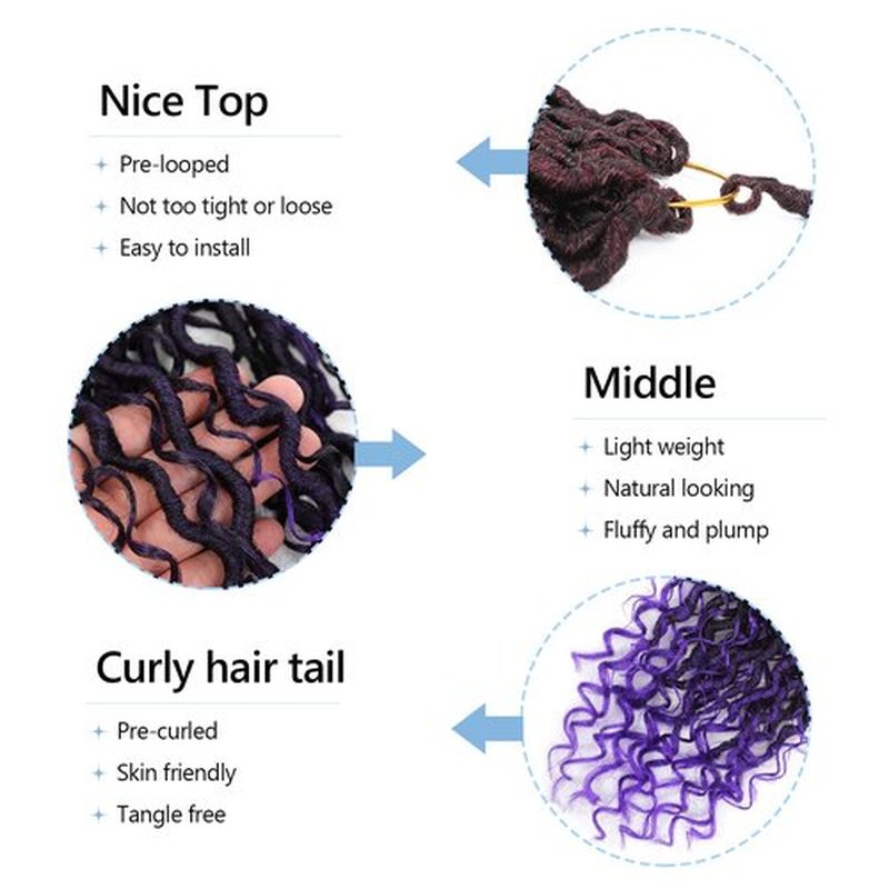Goddess Locs Crochet Hair For Black Women 14 Inch 8 Packs Faux Locs Crochet Hair Crochet Locs Crochet Hair Pre Looped Crochet Locs River Locs With Curly Ends (1B/Purple#)