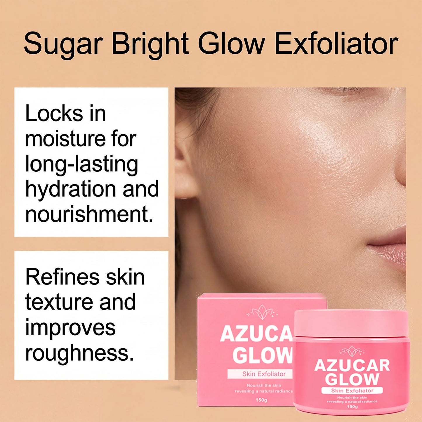 Azucar Glow Blanqueador Y Exfoliante, Natural Sugar Body Scrub with Vitamin C, Cucumber, And Chamomile Extract, Exfoliating & Moisturizing Body Polish, Organic Face & Body Scrub (1pcs)