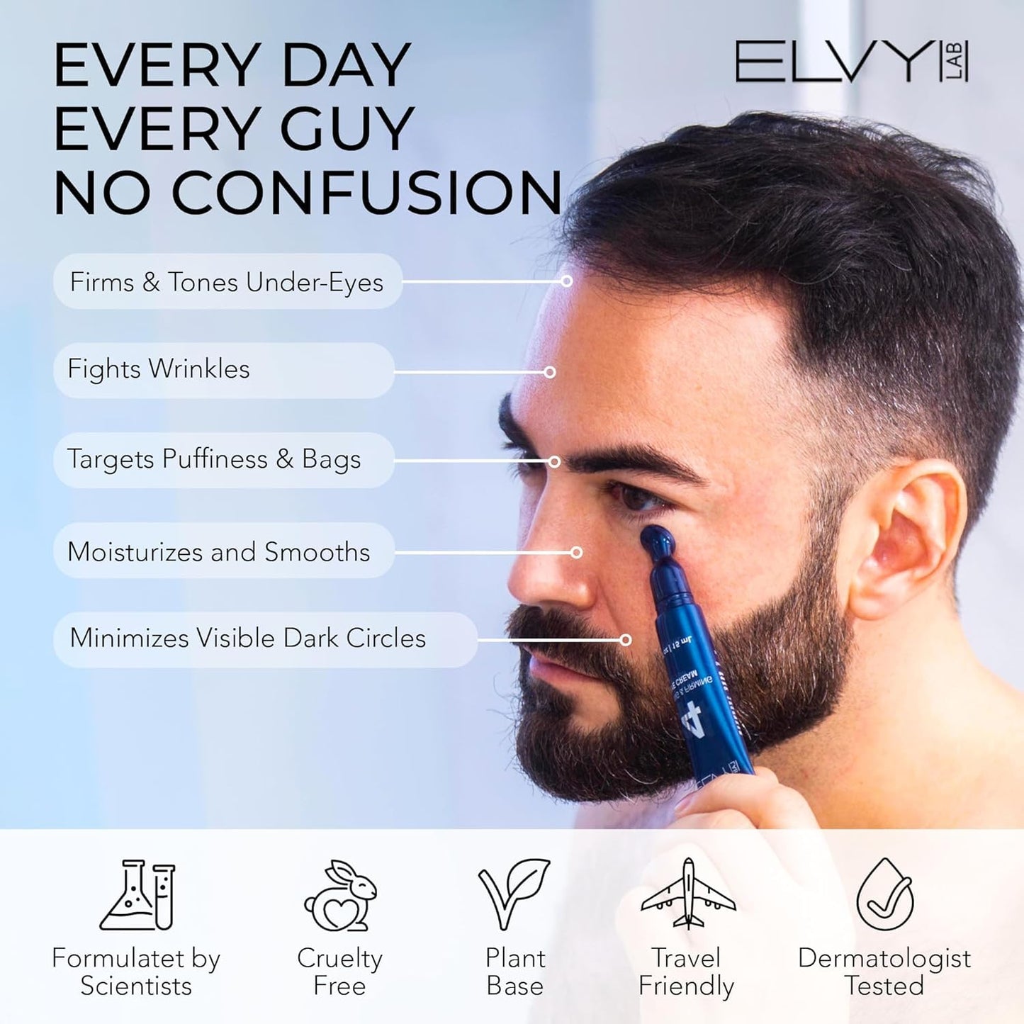 ELVY Lab Under Eye Cream For Men & Women | Targets Wrinkles, Puffiness & Eyebags | Dermatologist-Developed | Vegan & Cruelty-Free | Made In USA | Day and Night Use | All Skin Type