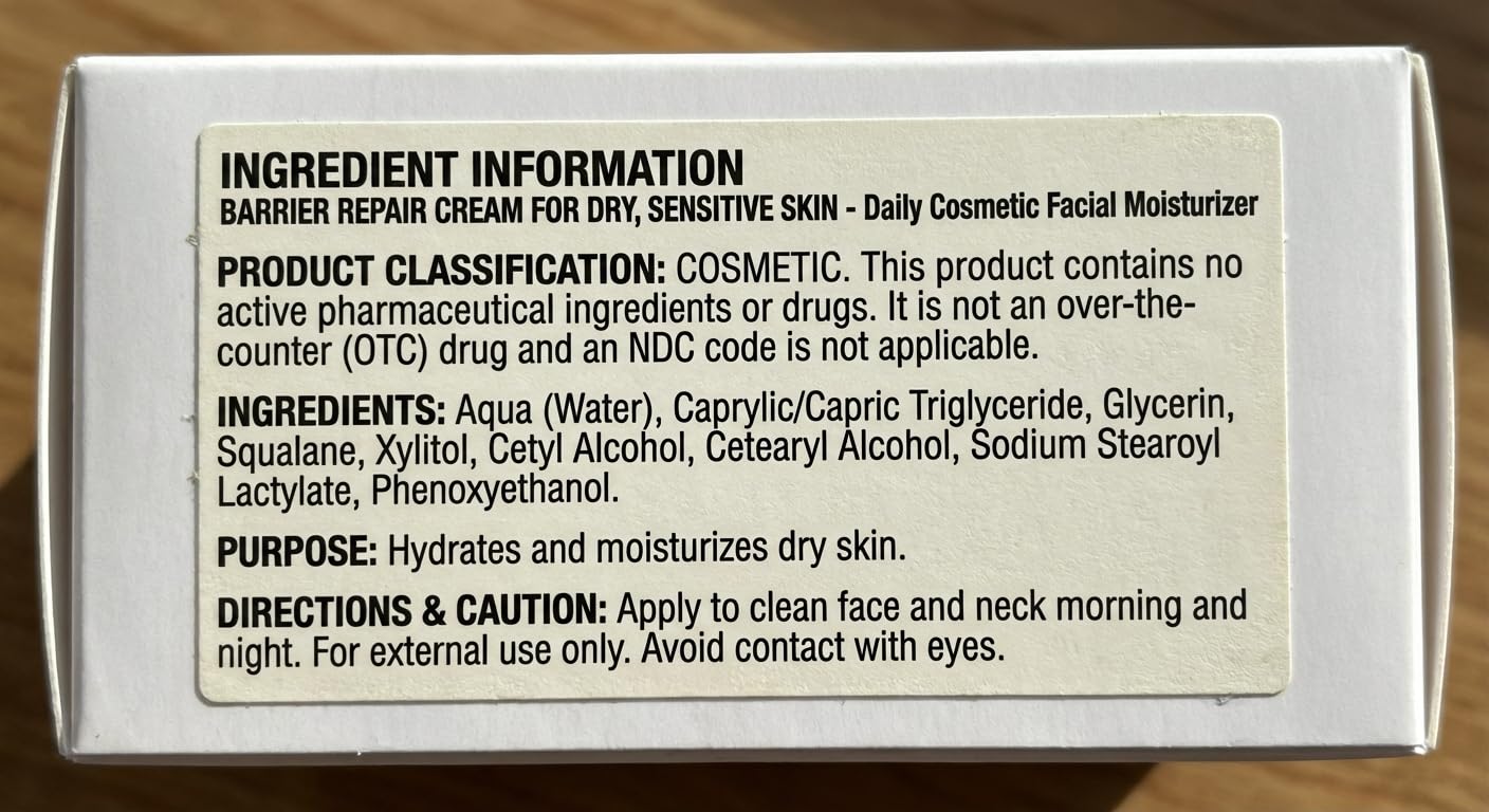 Barrier Repair Cream for Dry, Normal, or Sentitive Skin, Strengthens Barrier, Fast-Absorbing Hydration, Suitable for Dry, Seborrheic, Normal & Sensitive Skin - Dermatitis Gentle Ingredients