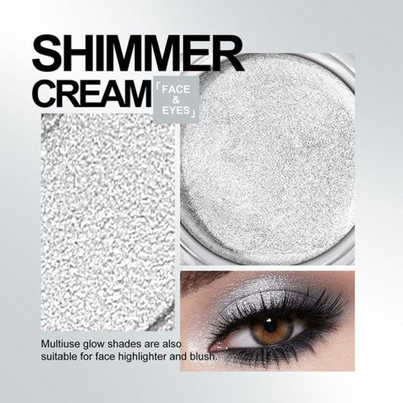 KYDA Silver Shimmer Cream Eyeshadow, Smooth Ice Cream-like Texture, Lasting High Pigmented Creamy Formula, Blendable Shimmer Finish, Face & Eyes Highlighter, Multiuse Shimmer Cream