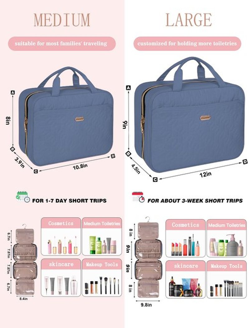BALULHG Blue Toiletry Bag, Makeup Organizer, Travel Bag For Women Mens Toiletries, Waterproof with Hanging Hook, Large Capacity