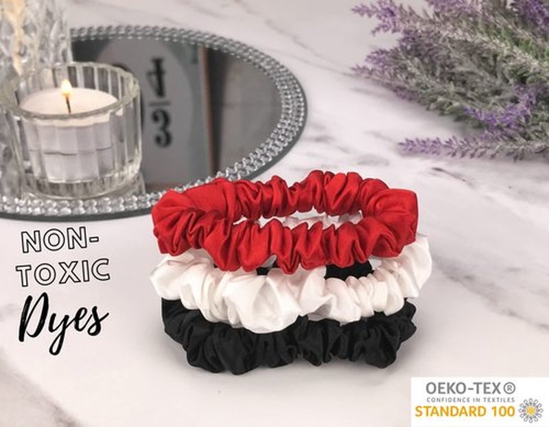 Celestial Silk Mulberry Silk Scrunchies for Hair (Small, Red, White, Black)