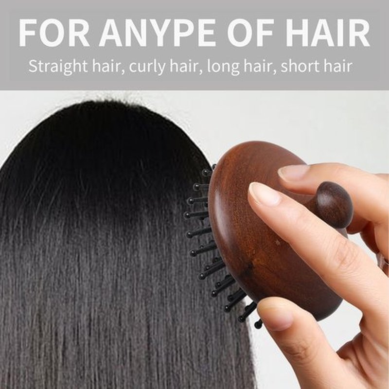3PCS Wooden Hair Brush Air Cushion Comb Green Sandalwood Cute Hairpin with Storage Bag Portable Travel for Massaging Scalp Women Men Kids (Hairpin + Handle Comb + Circular Air Cushion Comb)