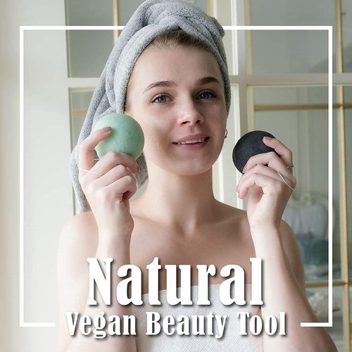 myHomeBody Natural Konjac Facial Sponges - for Gentle Face Cleansing and Exfoliation (2 Lavender Purple, 2 Aloe Green)