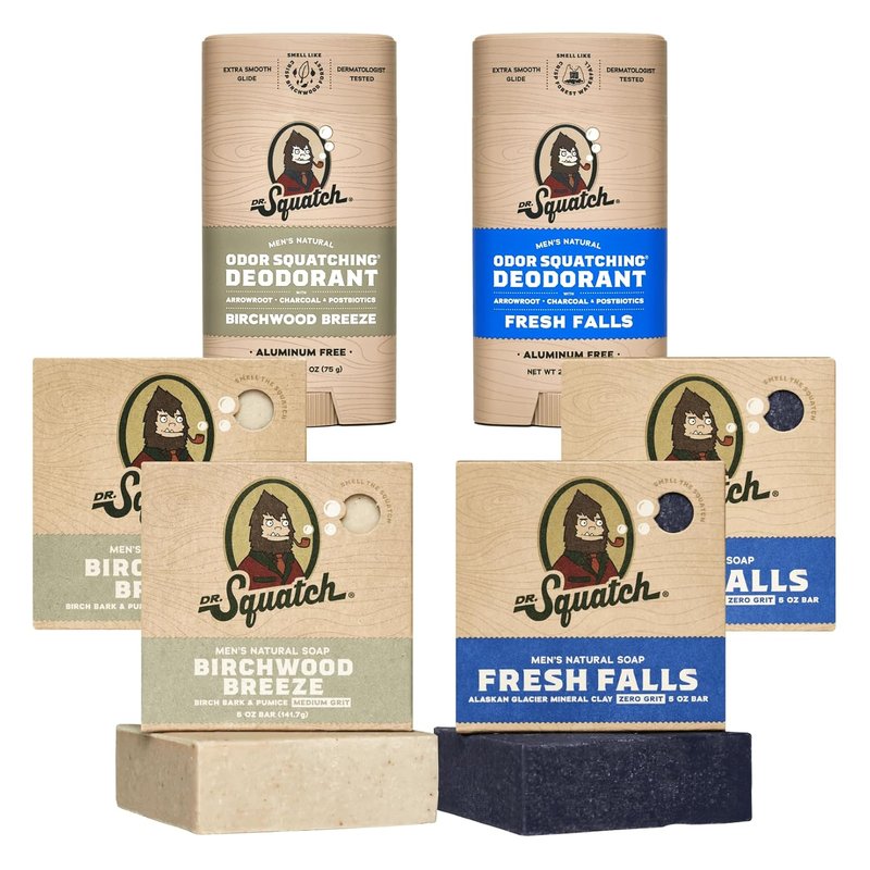 Dr. Squatch Manly Soap & Deodorant Variety Pack - Handmade Organic Oils | Birchwood Breeze & Fresh Falls