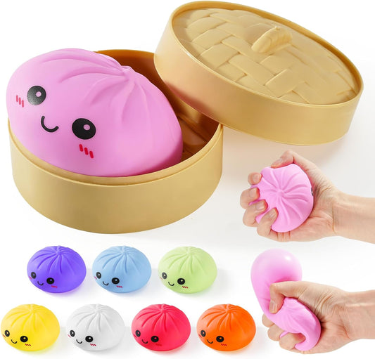 Colorful Dumpling Squishies - Glitter Mystery Box Fidget Stress Balls | Sensory Toy for Kids (Pink)