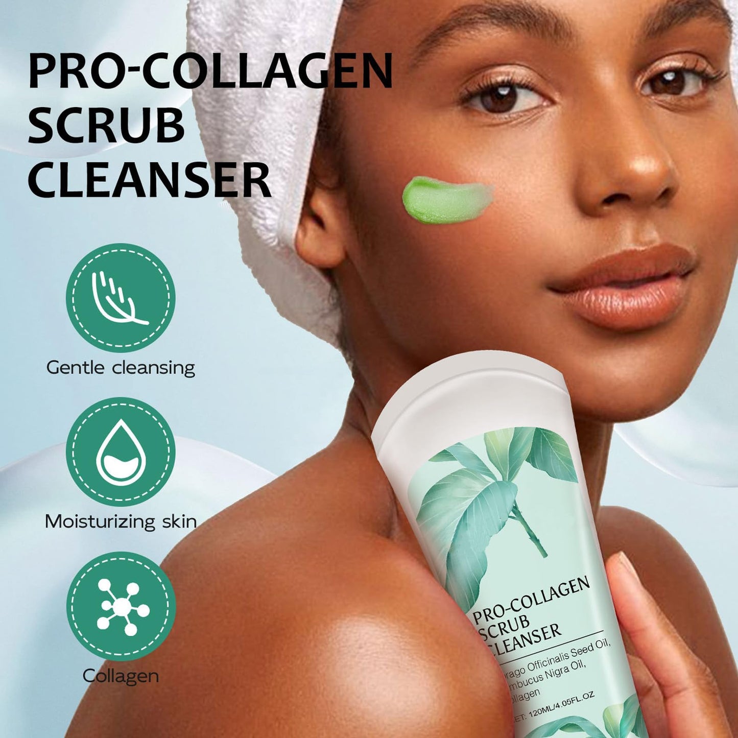 Exfoliating Face Scrub,3 In 1 Collagen Scrub Cleanser With Borago Officinalis Seed Oil,Sambucus Nigra Oil,Facial Cleansing And Exfoliating,Moisturizing And Firming The Skin - 4.05 Fl Oz
