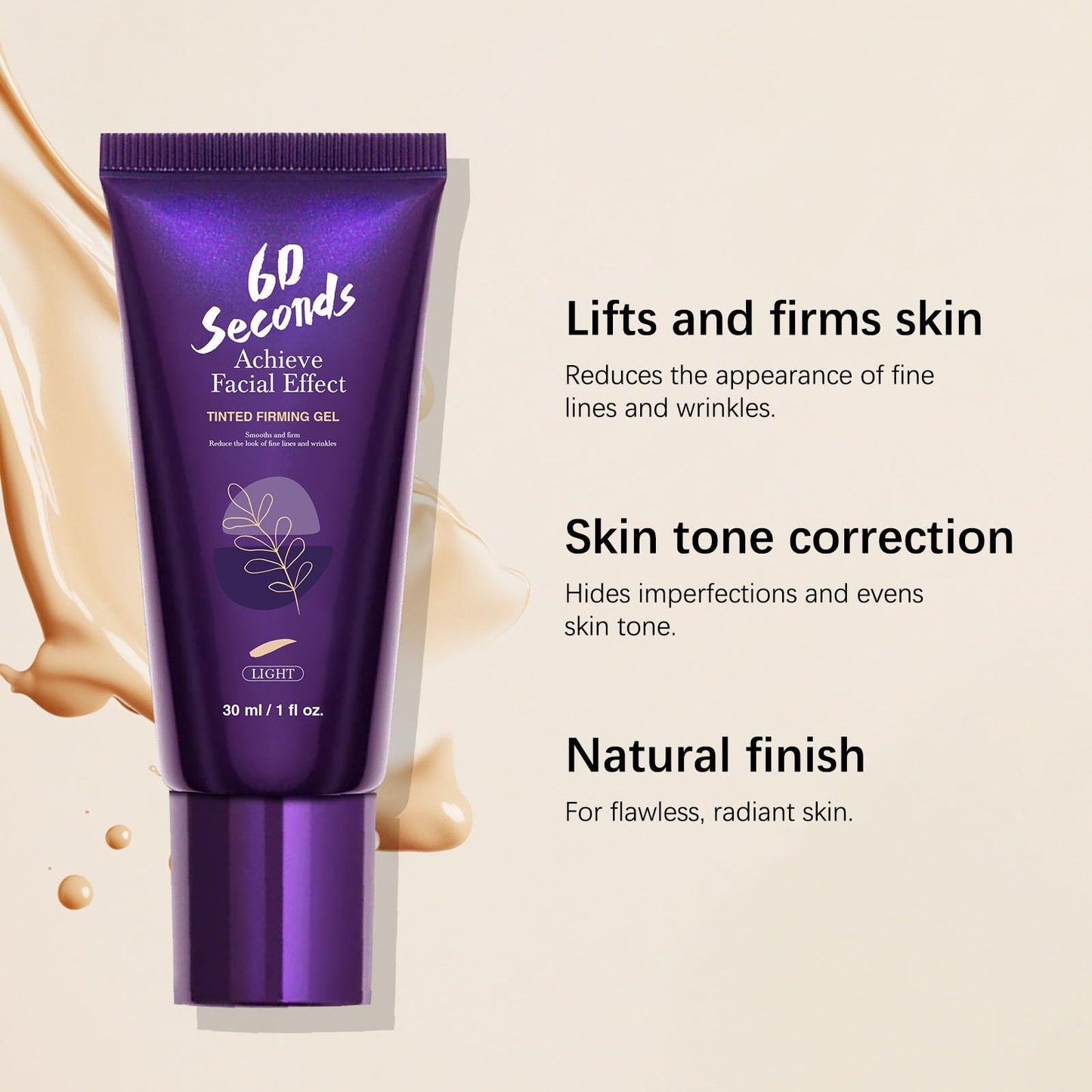 60 Second Tinted Firming Gel, Body Coverage Perfector Waterproof - Tattoo Cover Up Makeup with Brush, Leg & Body Concealer No Transfer, Multi-Use Waterproof Full Coverage (Light)