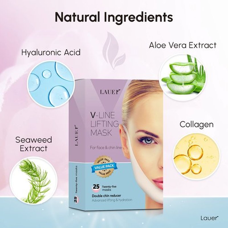 V Shaped Contouring Face Mask Line Shaping Lifting Belt Neck Reduction Jawline Lift Tape Enhancer Face Patch Firming Tightening Skin Chin Up Sculpting Collagen Mask Hyaluronic Acid Aloe Vera 25pcs