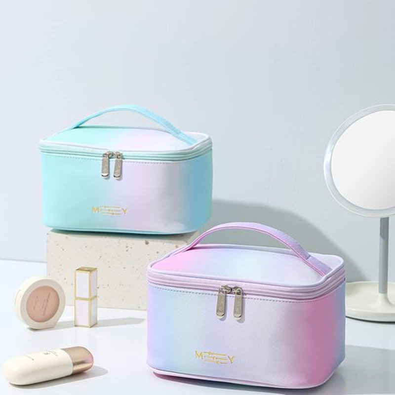 Gradient Makeup Bag Small Cosmetic Bags for Ladies Zipper Pouch Makeup Organizer Waterproof Cute Pink Purple Blue Green(Rainbow Pink)