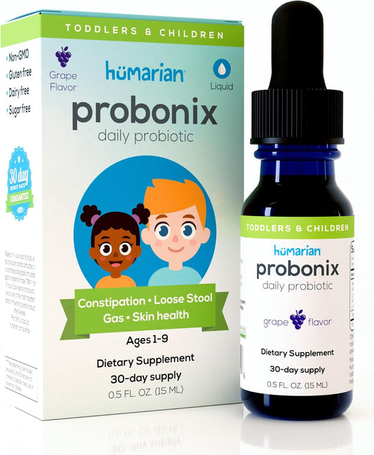 Probonix Humarian Probiotics for Kids 1-9 Years | High Bioavailability 8-Strain Liquid Drops - 30-Day Supply, Tasty Grape Flavor