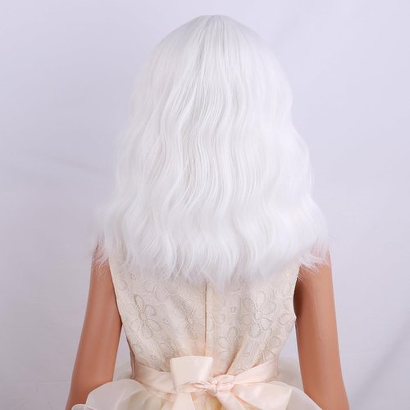 DUDUWIG White Wig for Girls Kids Short White Wig with Bangs Short White Wavy Curly Wigs Synthetic Cosplay Wig Hair Wig
