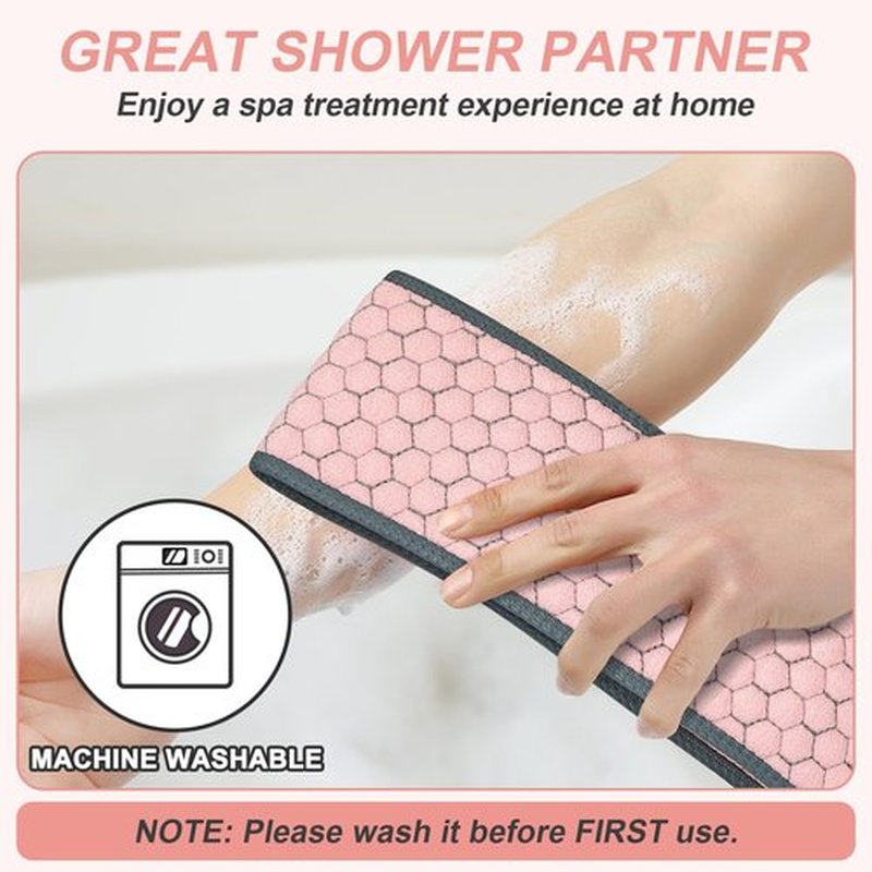 dodiff Exfoliating Back Scrubber for Shower, 38 Inches Back Washer with Handles, Exfoliating Washcloth Body Exfoliator Bath Tool to Scrub Your Body Deeply for Men & Women Exfoliation (Pink)