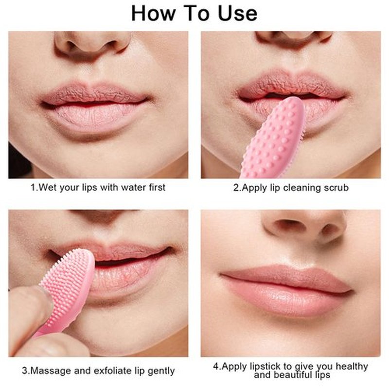 10 Pcs Lip Scrub Brush, Ooloveminso Silicone Lip Scrubber Exfoliator Tool, Soft Double-Side Lip Brush Exfoliating for Dark Lips, Lip Care and Beauty-Pink