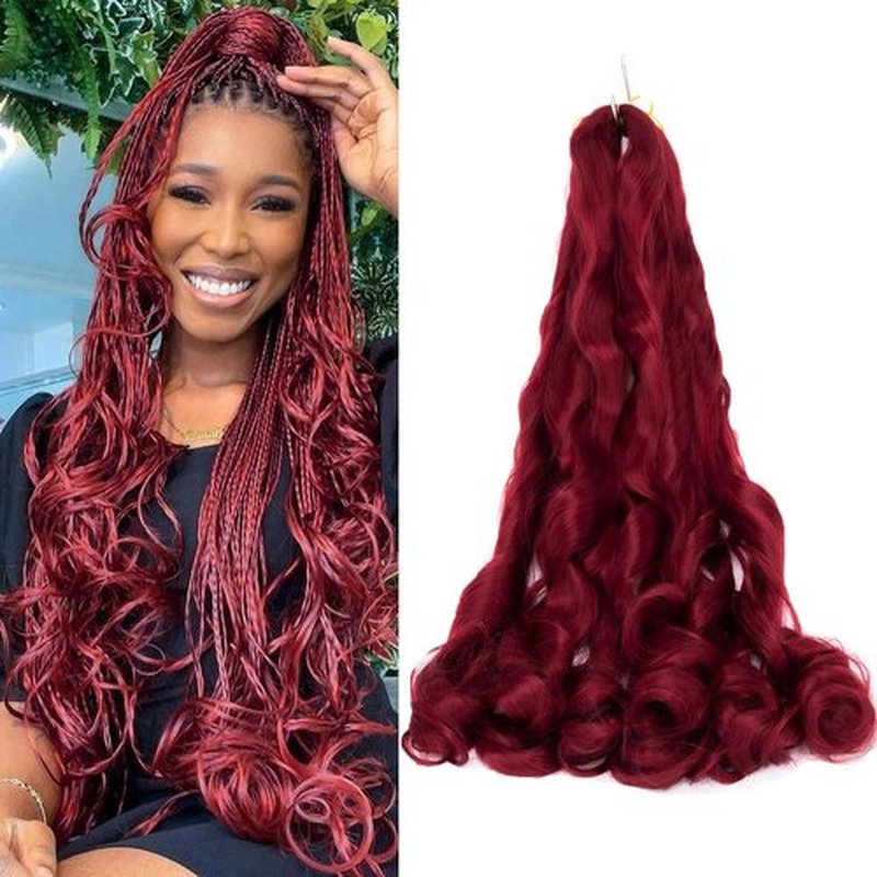 8 Packs French Curly Braiding Hair 24 Inch Loose Wave Spiral Curly Crochet Hair for Black Women Pre Stretched Braiding Hair with Curly Ends (24 Inch, #Burgundy)