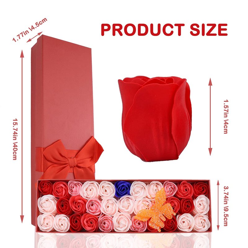 JIALEEY 33 PCS Floral Scented Bath Soap Rose Flower Petals, Plant Essential Oil Rose Soap Set Gifts Ideas for Her Women Girls Mom Valentine's Day, Red Gift Box